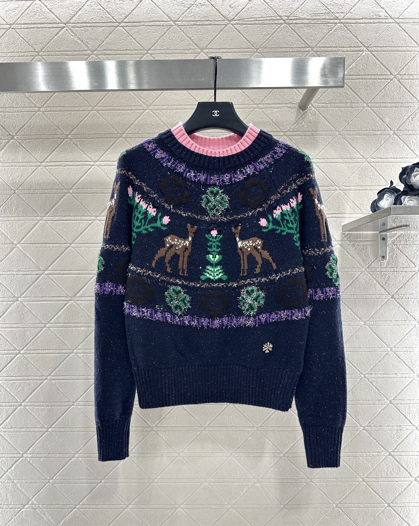 ♥Chane*♥2025新品上架 重工钩花圆领套头毛衣25coco圣诞🧑‍🎄滑雪🎿系列#定制YB羊绒针织