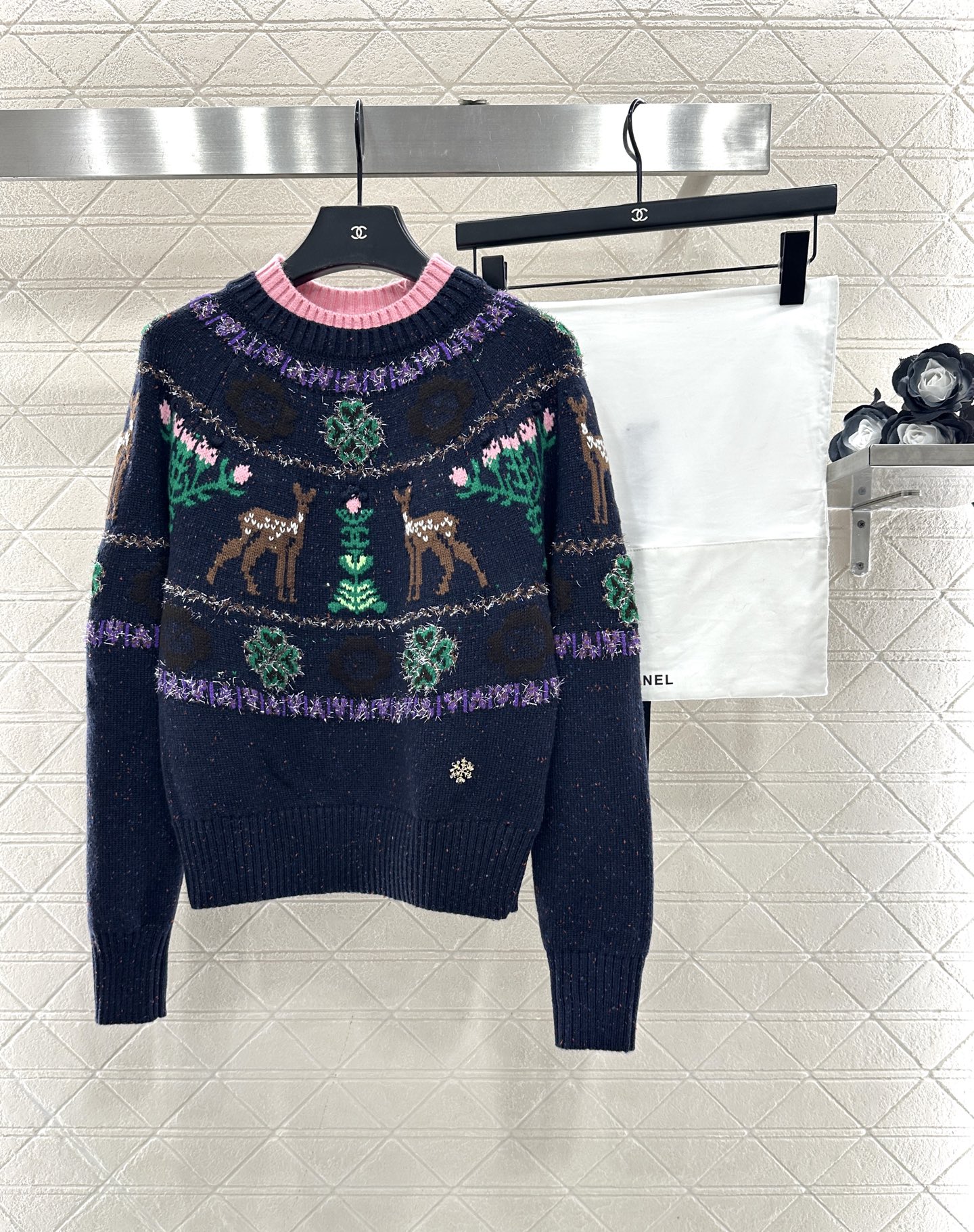 ♥Chane*♥2025新品上架 重工钩花圆领套头毛衣25coco圣诞🧑‍🎄滑雪🎿系列#定制YB羊绒针织