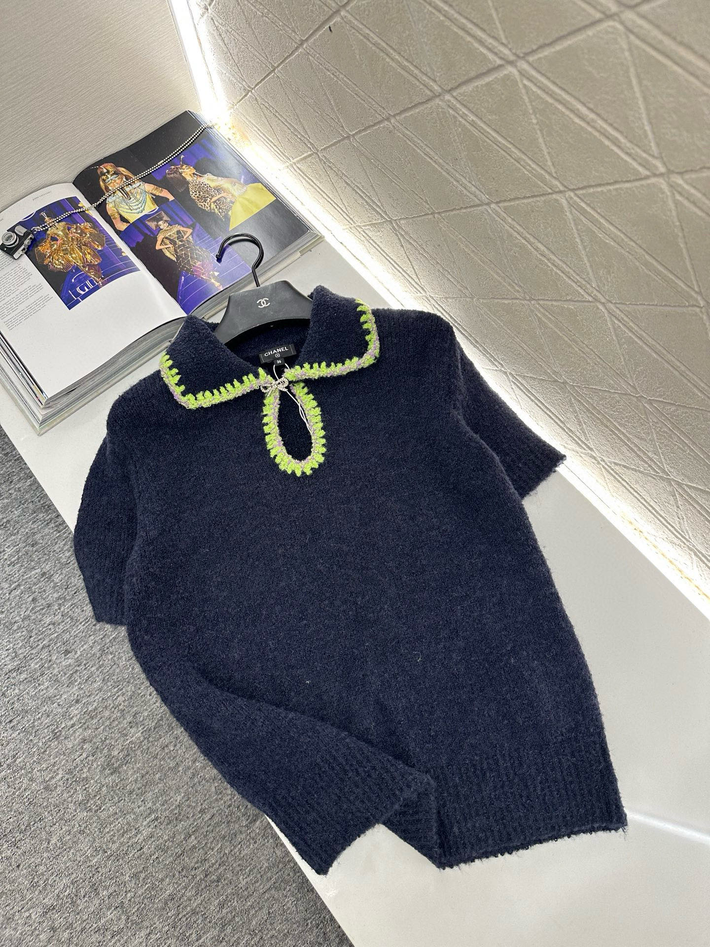 ♥Chane*♥2025新品上架 翻领撞色针织短袖25coco滑雪🎿系列#定制YB羊绒纱线织造，质感高级