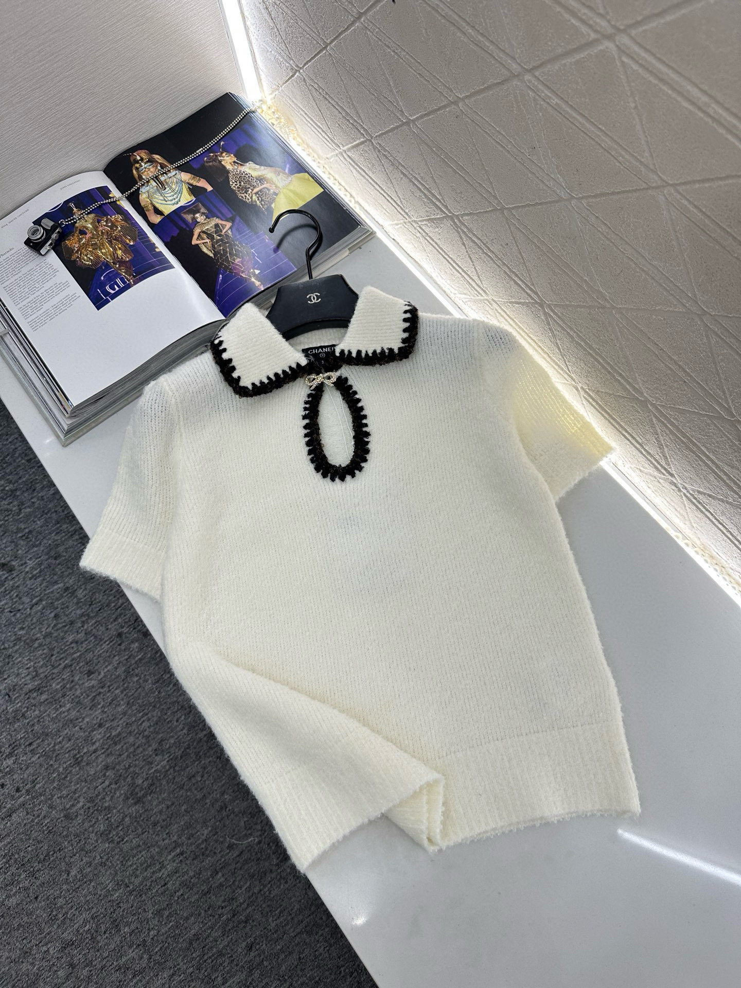 ♥Chane*♥2025新品上架 翻领撞色针织短袖25coco滑雪🎿系列#定制YB羊绒纱线织造，质感高级