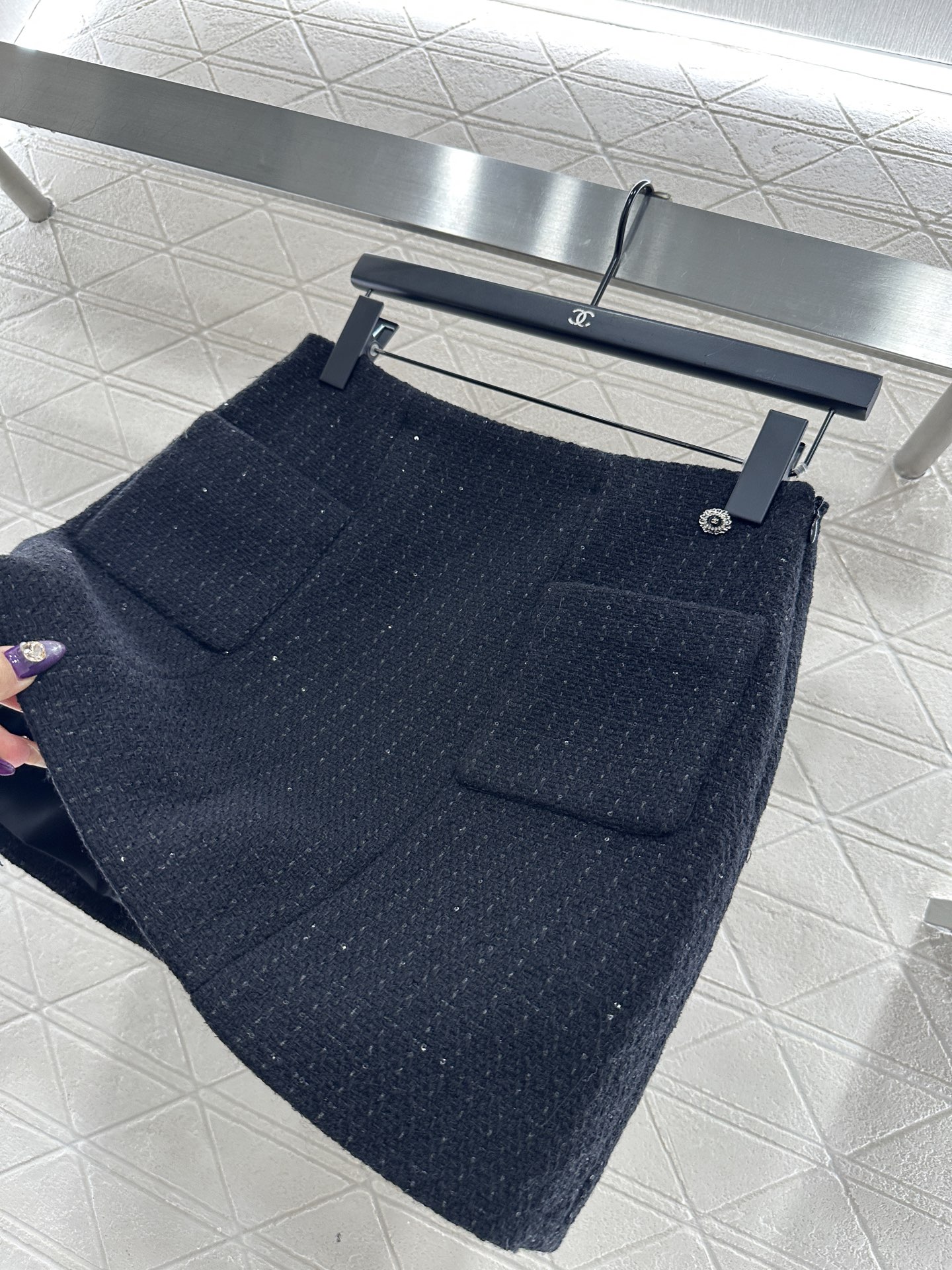 ♥Chane*♥2025新品上架 格纹粗花呢珠片洋装半裙定制YB进口粗纺羊毛呢材质，肌理明显，质感上乘，