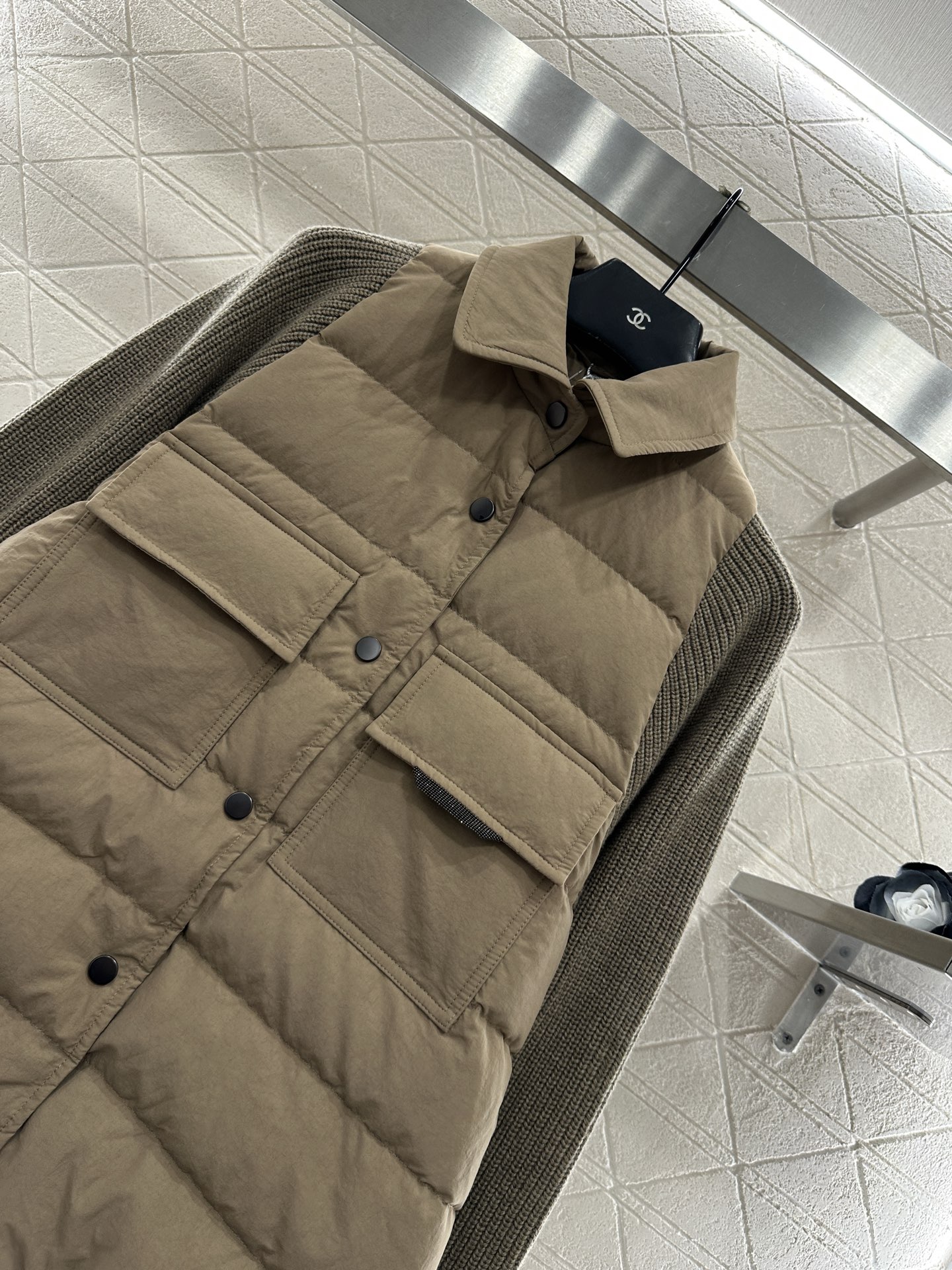 ♥BC*♥2025新品上架 针织拼接翻领羽绒外套定制YB进口防风防水尼龙材质，其工艺还原升级材质，提升秋