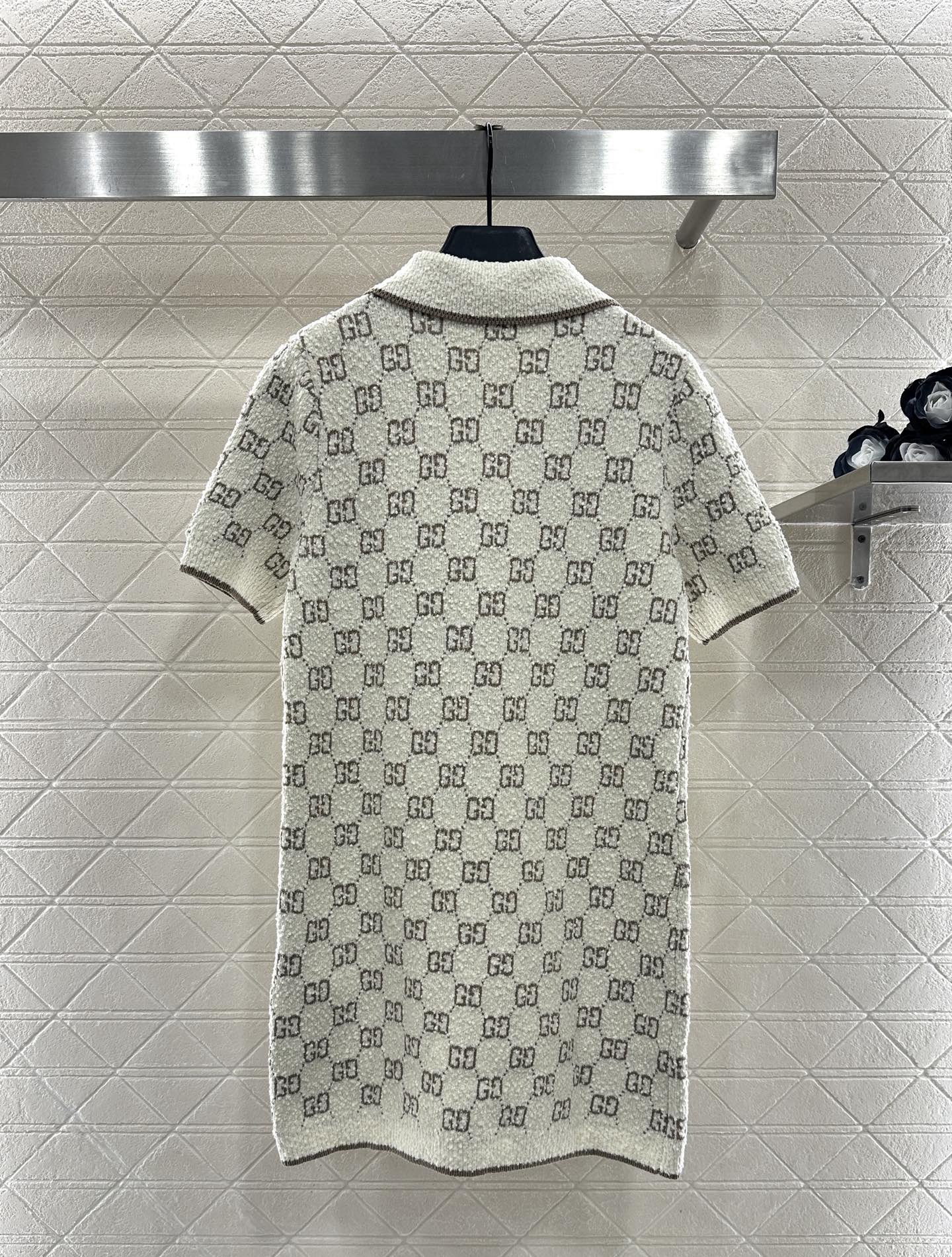 ♥Gucc*♥2025新品上架 提花针织短袖连衣裙定制YB羊毛纱线织造，工艺处理，颗粒感明显，质感上乘，