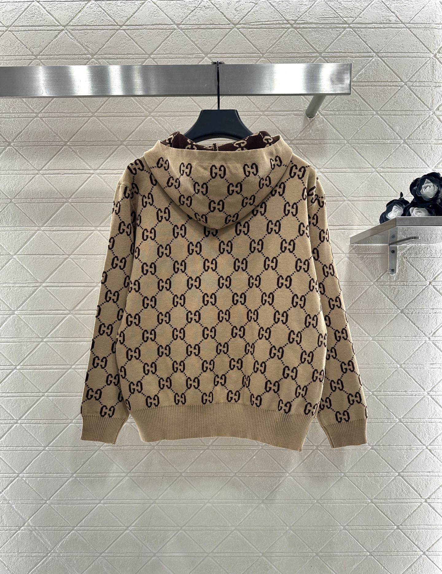 ♥Gucc*♥2025新品上架 双G提花针织连帽外套定制YB羊毛纱线织造，质感细腻，穿搭舒适，连帽外套版