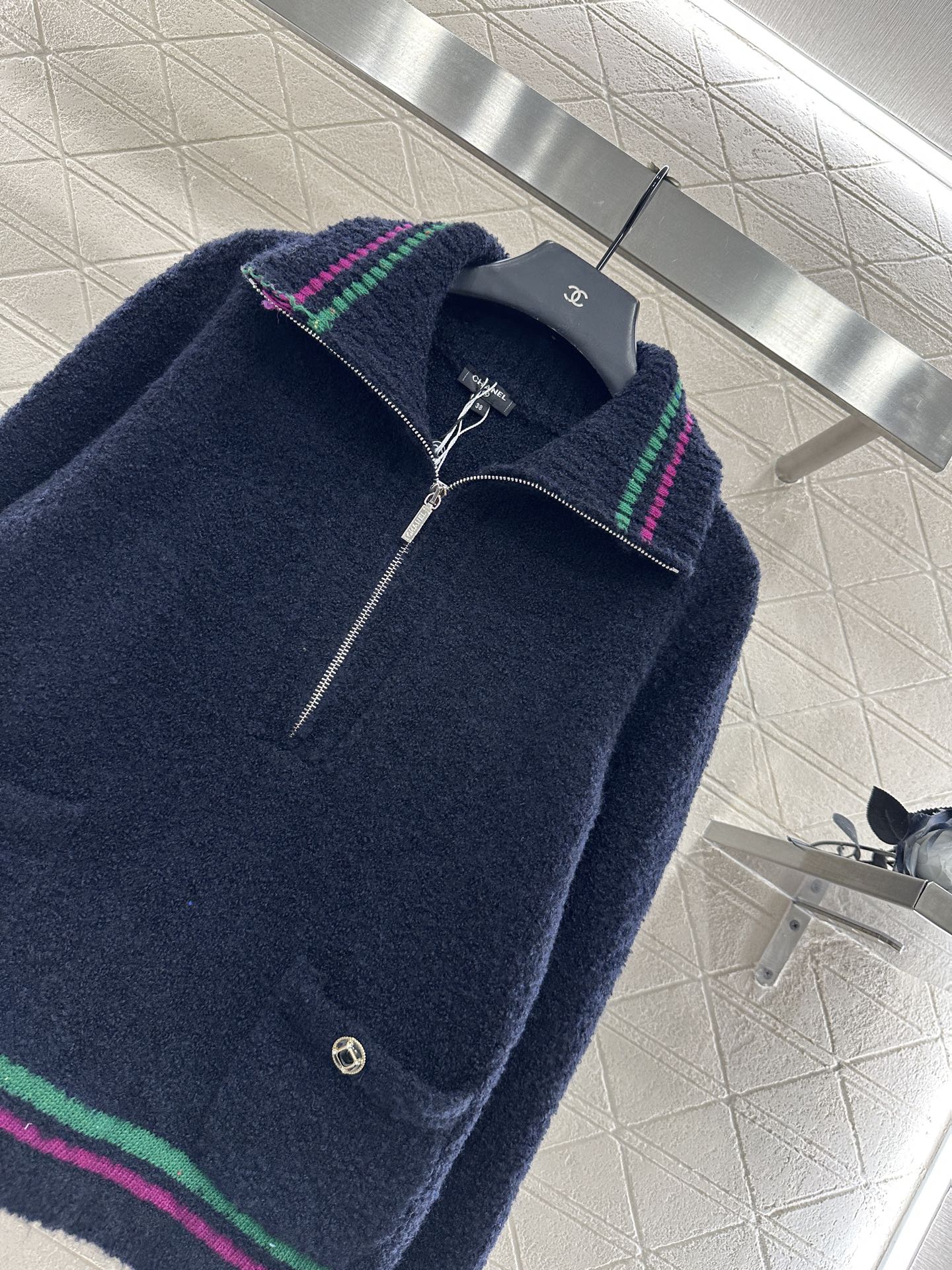 ♥Chane*♥2025新品上架 撞色条纹翻领针织上衣25coco滑雪🎿系列#定制YB羊绒纱线织造，工艺