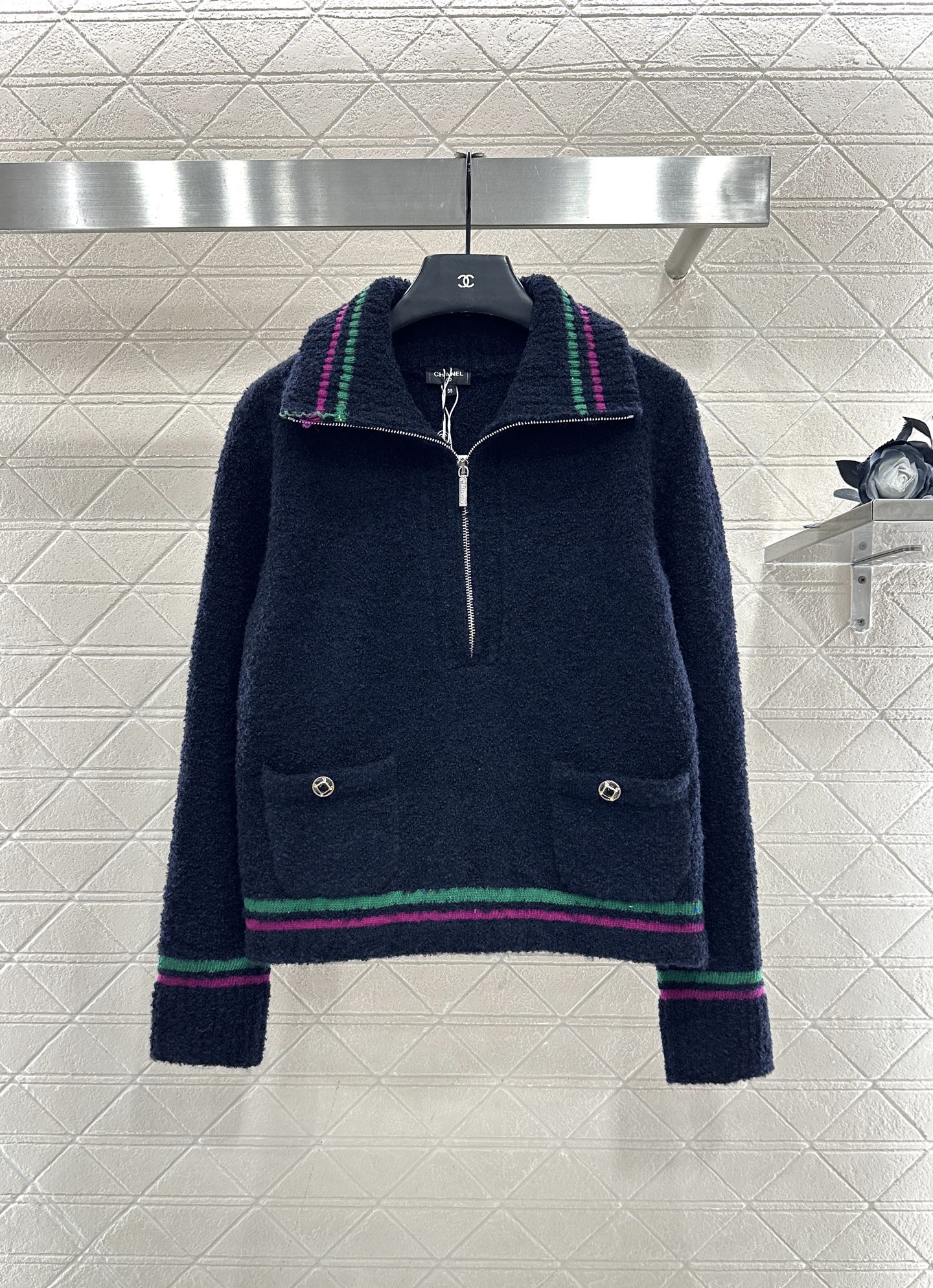 ♥Chane*♥2025新品上架 撞色条纹翻领针织上衣25coco滑雪🎿系列#定制YB羊绒纱线织造，工艺