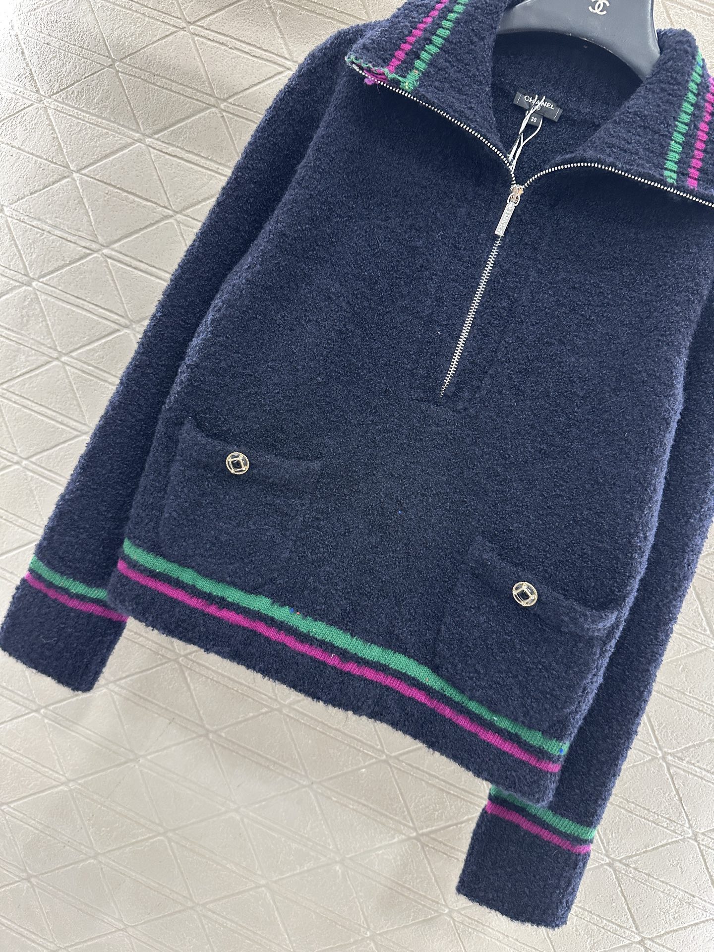 ♥Chane*♥2025新品上架 撞色条纹翻领针织上衣25coco滑雪🎿系列#定制YB羊绒纱线织造，工艺