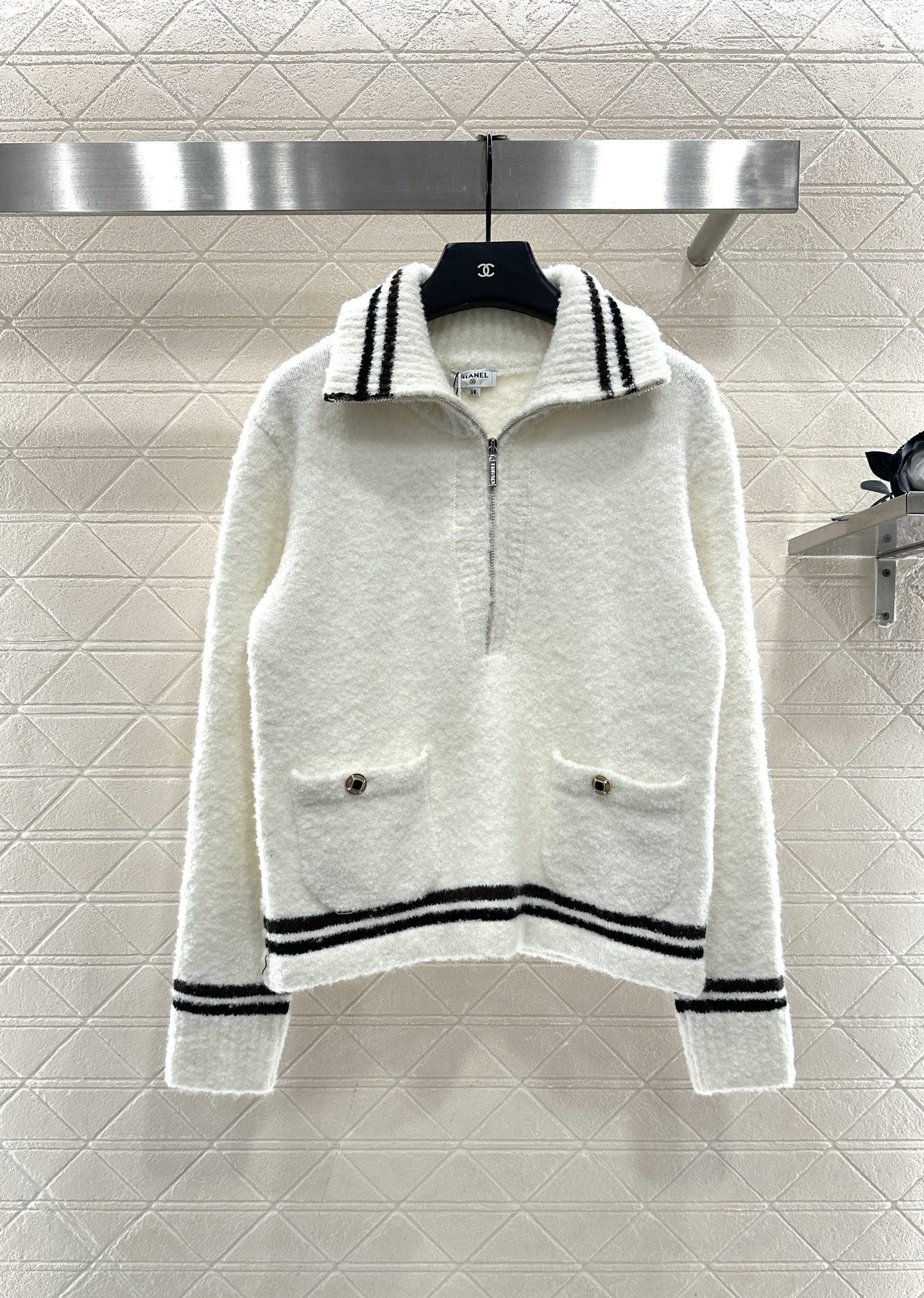 ♥Chane*♥2025新品上架 撞色条纹翻领针织上衣25coco滑雪🎿系列#定制YB羊绒纱线织造，工艺