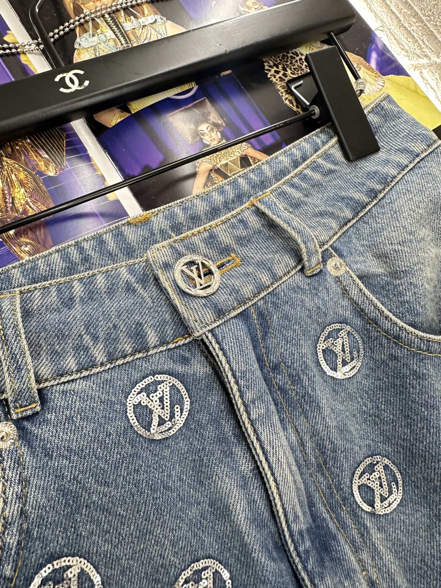 ♥Louis vuitto*♥2025新品上架 刺绣亮片牛仔阔腿长裤定制YB斜纹棉牛仔材质，多重水洗，自