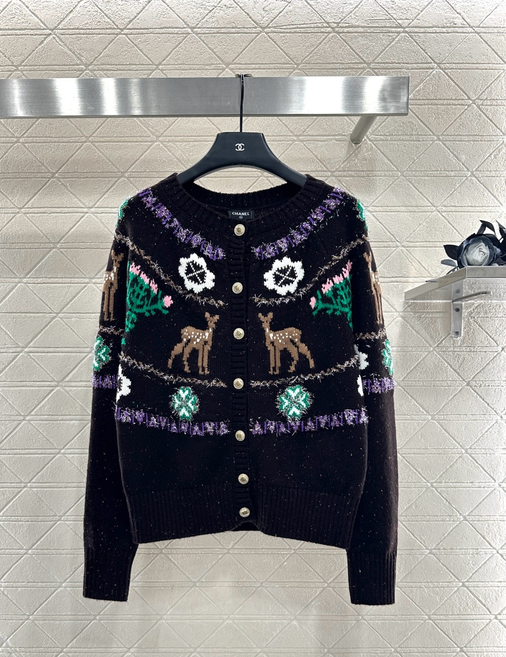 ♥Chane*♥2025新品上架 重工钩花圆领针织开衫25coco圣诞🧑‍🎄滑雪🎿系列#定制YB羊绒针织