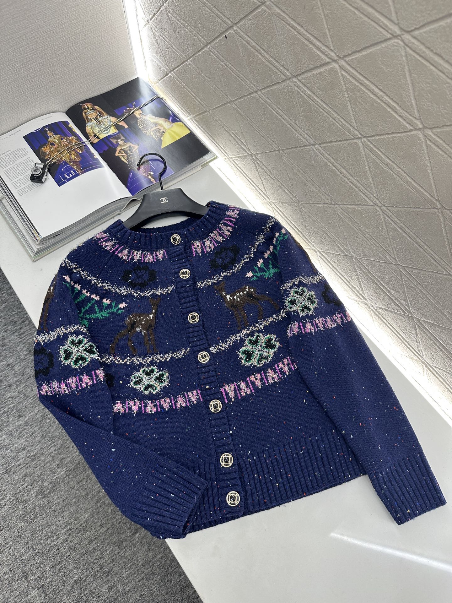 ♥Chane*♥2025新品上架 重工钩花圆领针织开衫25coco圣诞🧑‍🎄滑雪🎿系列#定制YB羊绒针织