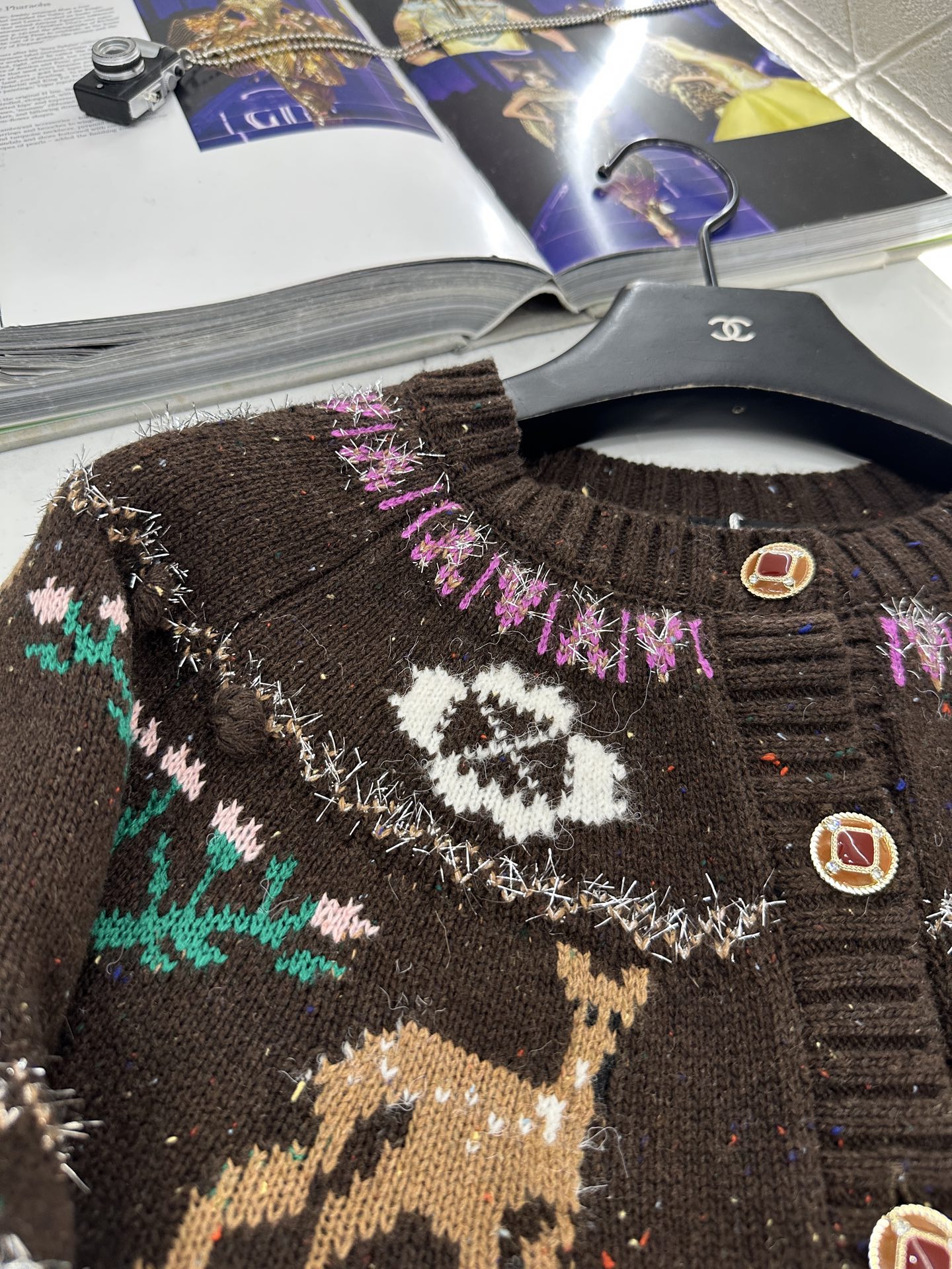 ♥Chane*♥2025新品上架 重工钩花圆领针织开衫25coco圣诞🧑‍🎄滑雪🎿系列#定制YB羊绒针织