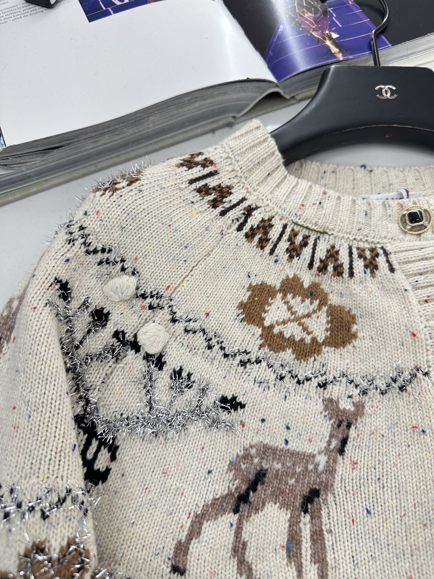 ♥Chane*♥2025新品上架 重工钩花圆领针织开衫25coco圣诞🧑‍🎄滑雪🎿系列#定制YB羊绒针织