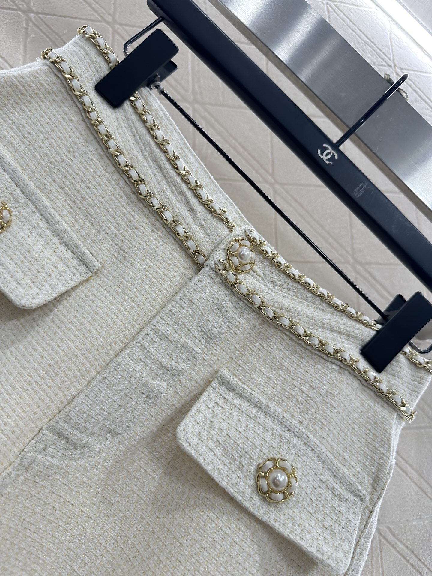 ♥Chane*♥2025新品上架 腰带链条阔腿长裤定制YB进口粗纺毛呢材质，肌理明显，高级时尚，高腰阔腿