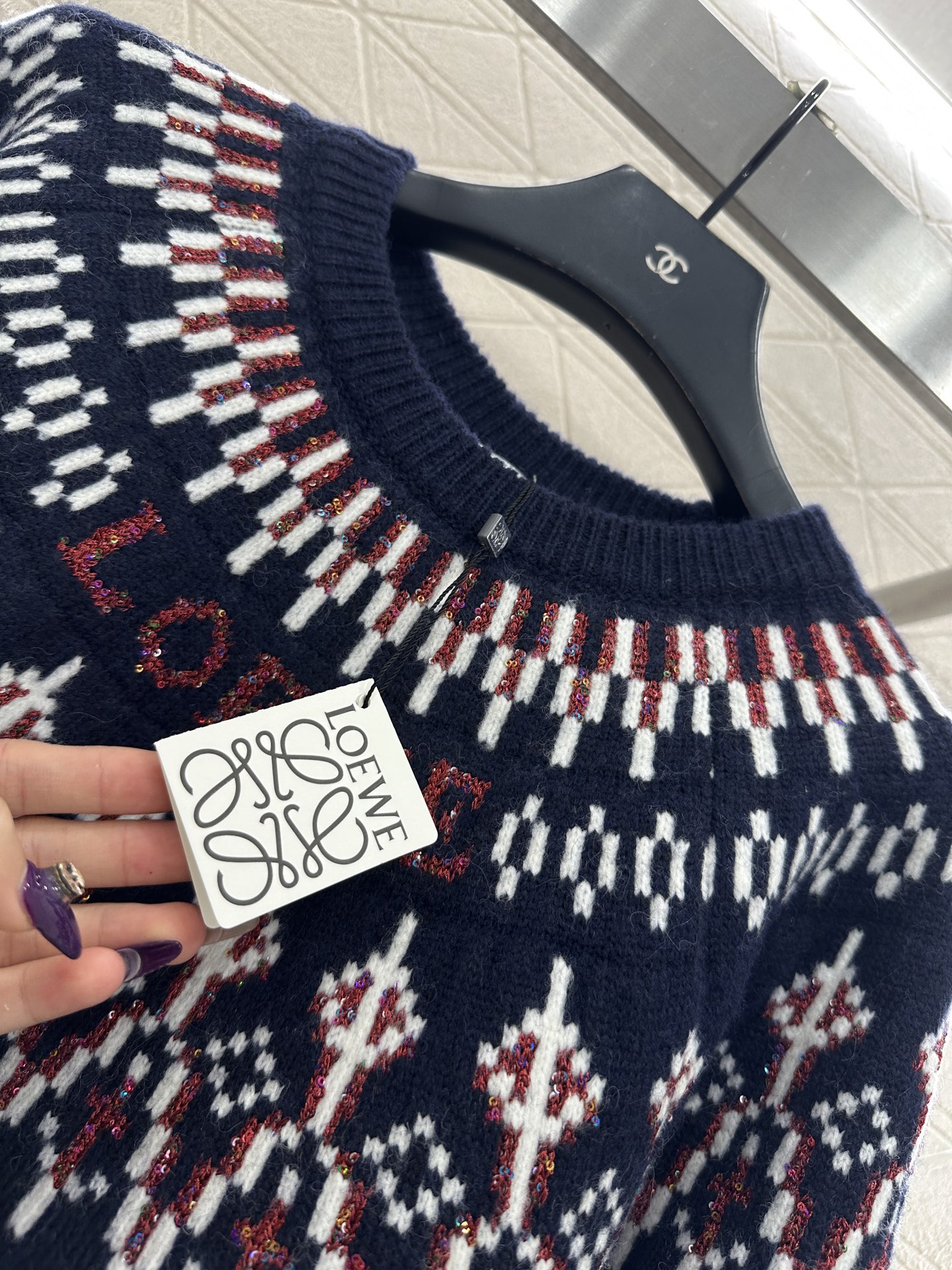 ♥Loew*♥2025新品上架 重工钩花珠片套头毛衣Louiswain联名系列#定制YB羊毛针织材质，质