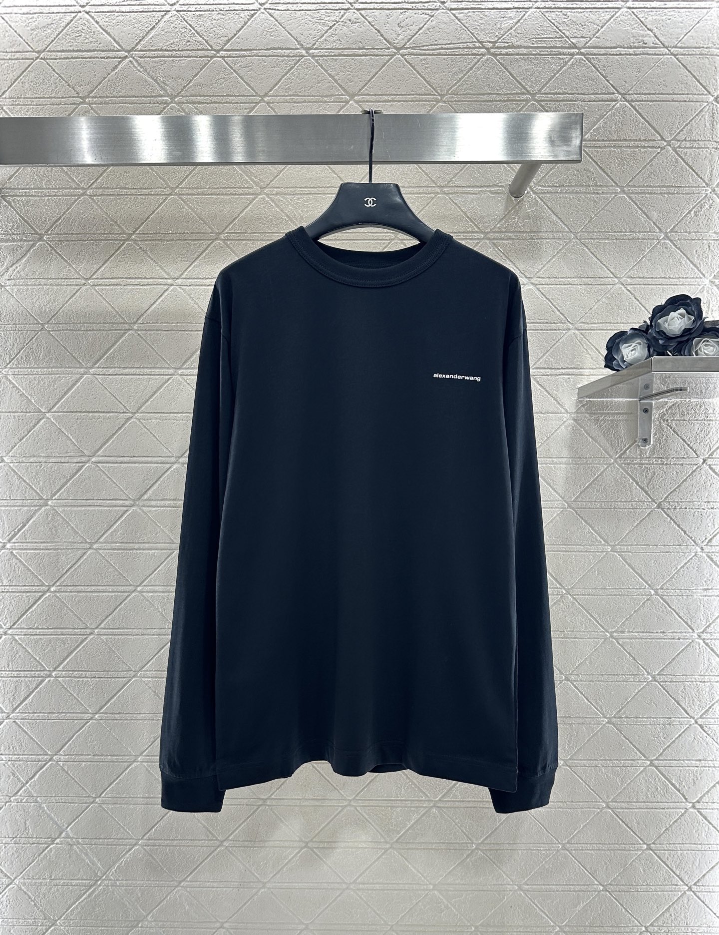 ♥Alexander wan*♥2025新品上架 字母印花圆领长袖定制YB进口棉府绸材质，丝滑亲肤，质感