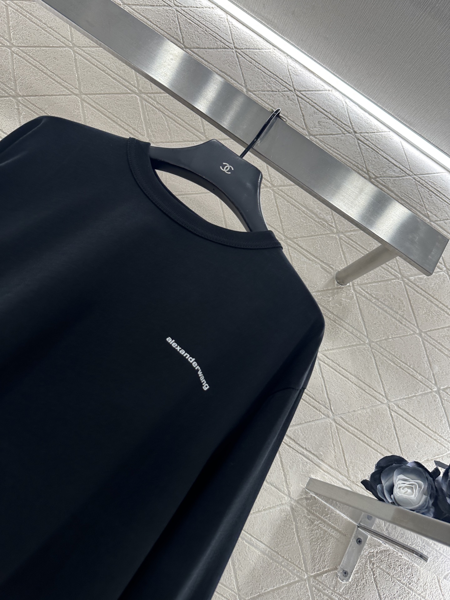 ♥Alexander wan*♥2025新品上架 字母印花圆领长袖定制YB进口棉府绸材质，丝滑亲肤，质感