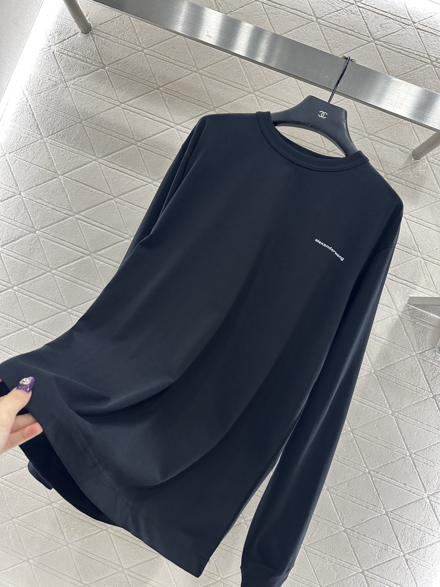 ♥Alexander wan*♥2025新品上架 字母印花圆领长袖定制YB进口棉府绸材质，丝滑亲肤，质感