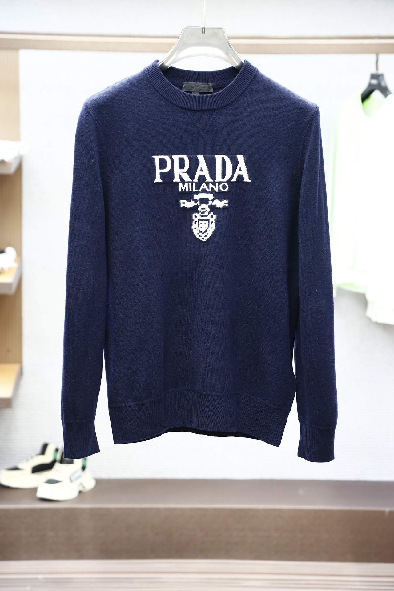 Prada Kleding Sweatshirts Zwart Grijs Wit Borduurwerk Mannen Wol Herfstcollectie Fashion