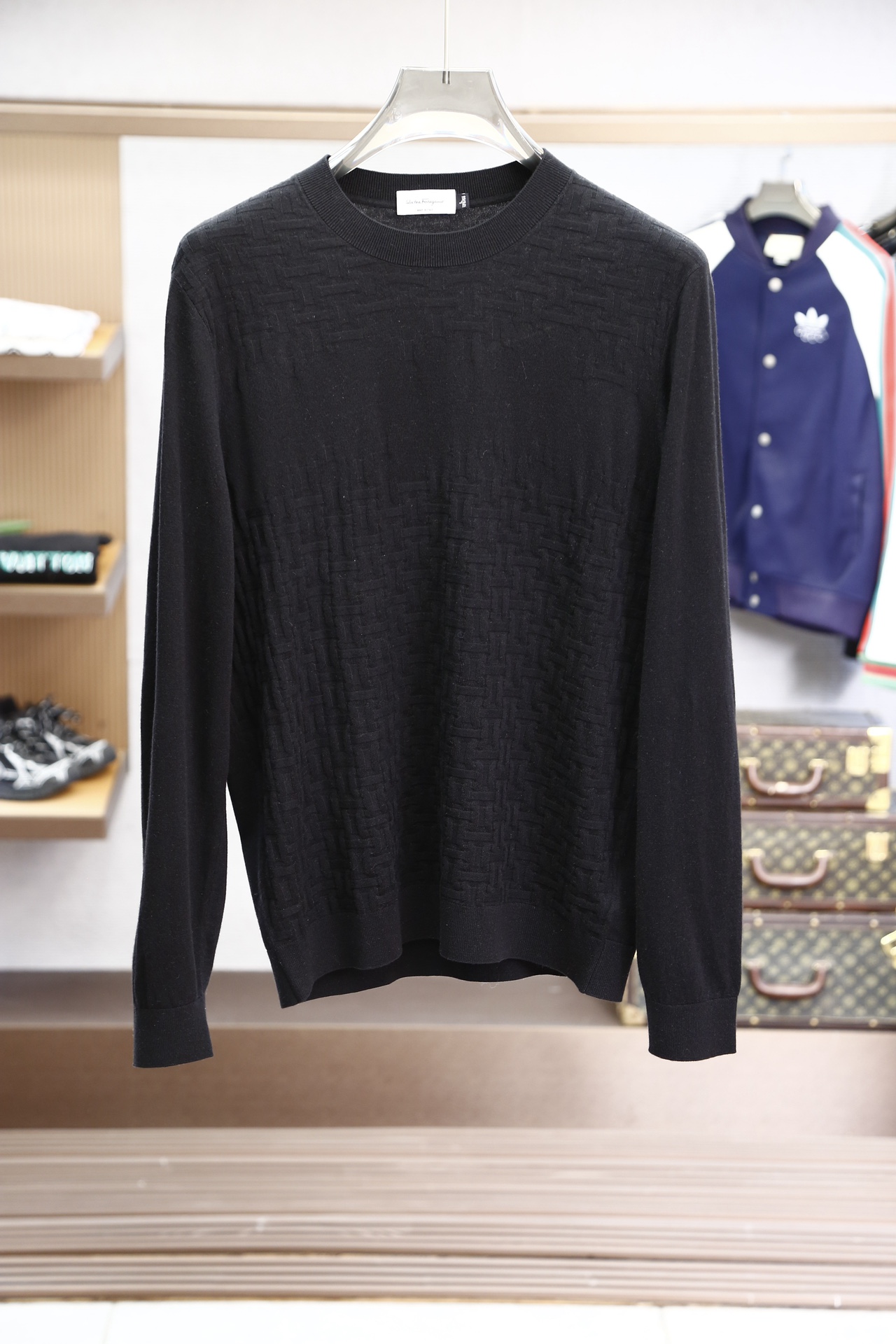 Ferragamo Kleding Sweatshirts Zwart Grijs Weven Mannen Breien Wol Herfst/winter collectie