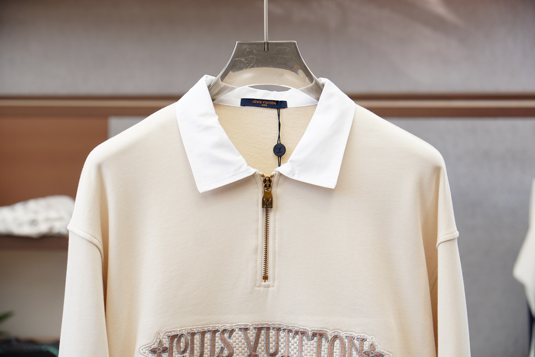 LV 路意威登-2025徽标棉质拉链运动衫面料：16S单纱 + 6S鱼鳞棉底纱 / 470G罗纹：21S