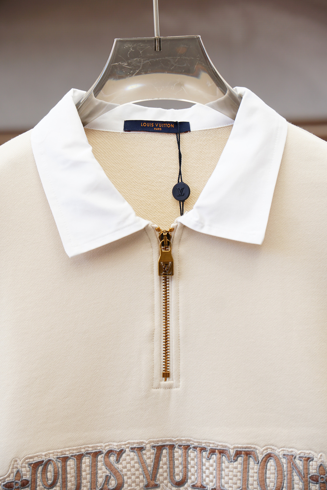 LV 路意威登-2025徽标棉质拉链运动衫面料：16S单纱 + 6S鱼鳞棉底纱 / 470G罗纹：21S