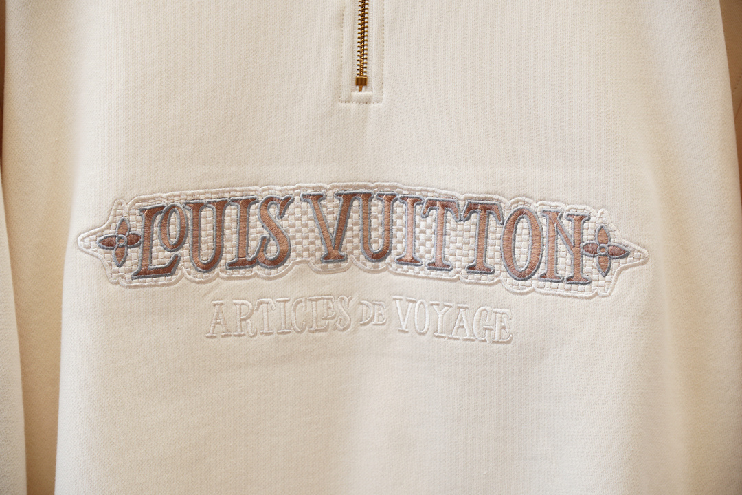 LV 路意威登-2025徽标棉质拉链运动衫面料：16S单纱 + 6S鱼鳞棉底纱 / 470G罗纹：21S