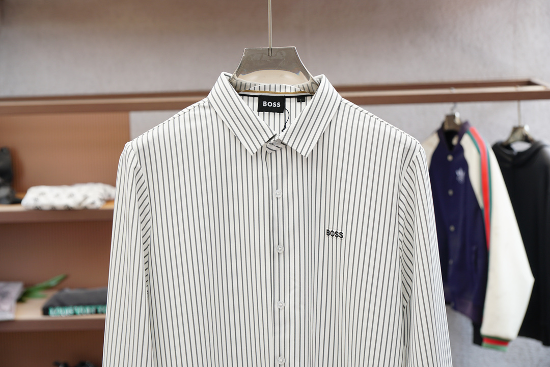 Boss-休闲长袖衬衫🌸翻领宽松尖领衬衣 同步官网发售 面料丝滑有光泽，免烫抗皱垂感十足，98%棉➕2%