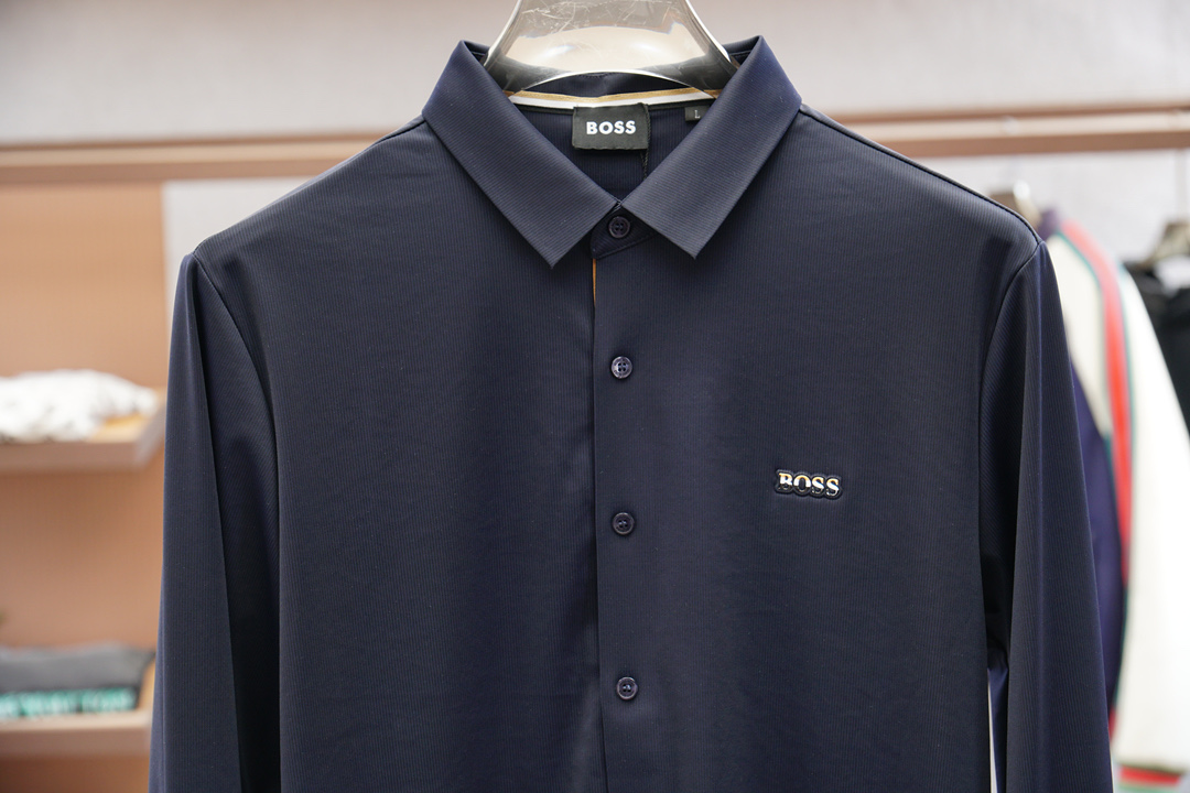 Boss-休闲长袖衬衫🌸翻领宽松尖领衬衣 同步官网发售 面料丝滑有光泽，免烫抗皱垂感十足，98%棉➕2%