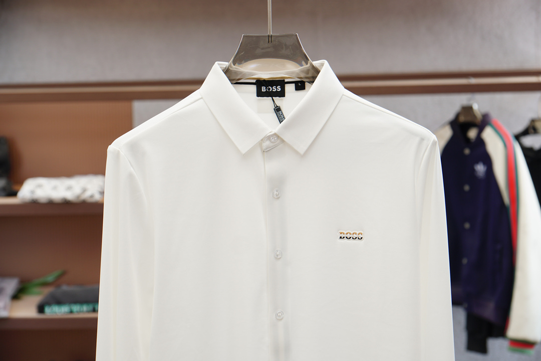 Boss-休闲长袖衬衫🌸翻领宽松尖领衬衣 同步官网发售 面料丝滑有光泽，免烫抗皱垂感十足，98%棉➕2%