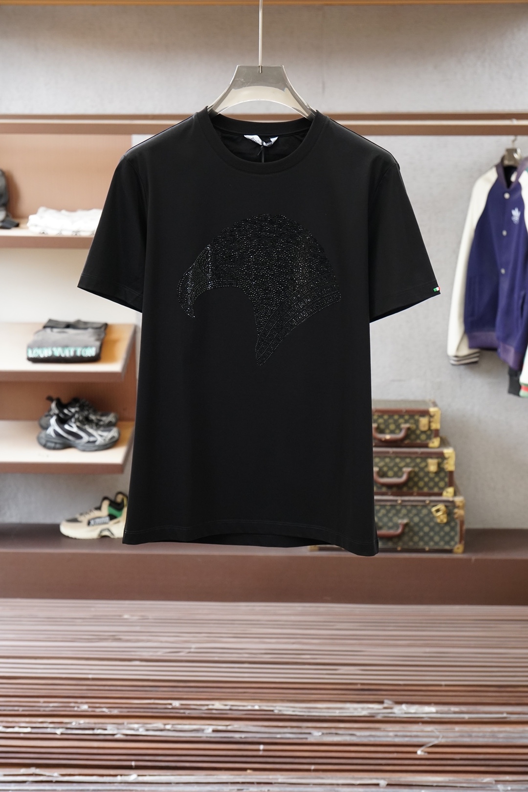史蒂芬Stefano Ricci·SS26春夏新品水晶鹰头T恤短袖T恤，正面鹰头Logo饰水晶点状装饰，