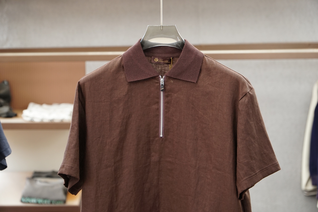 Loro Piana/2026ss春夏新款高级定制🎆🤨😜男士半拉链套头亚麻丝POLO，手感柔软且质感大幅