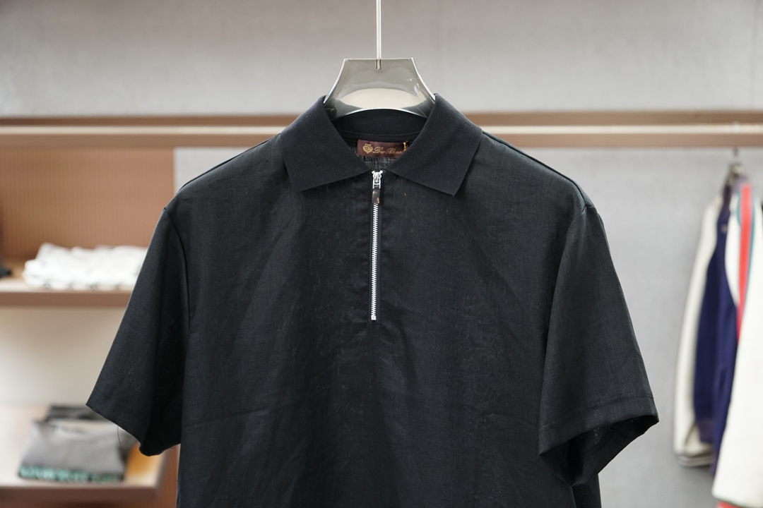 Loro Piana/2026ss春夏新款高级定制🎆🤨😜男士半拉链套头亚麻丝POLO，手感柔软且质感大幅
