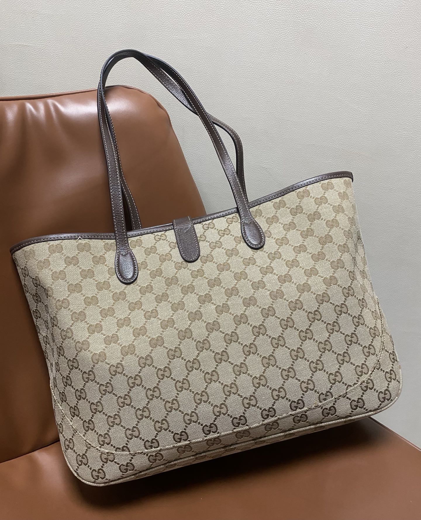 Gucci Jackie Beige GG canvas with brown leather 45cm tote everyday
