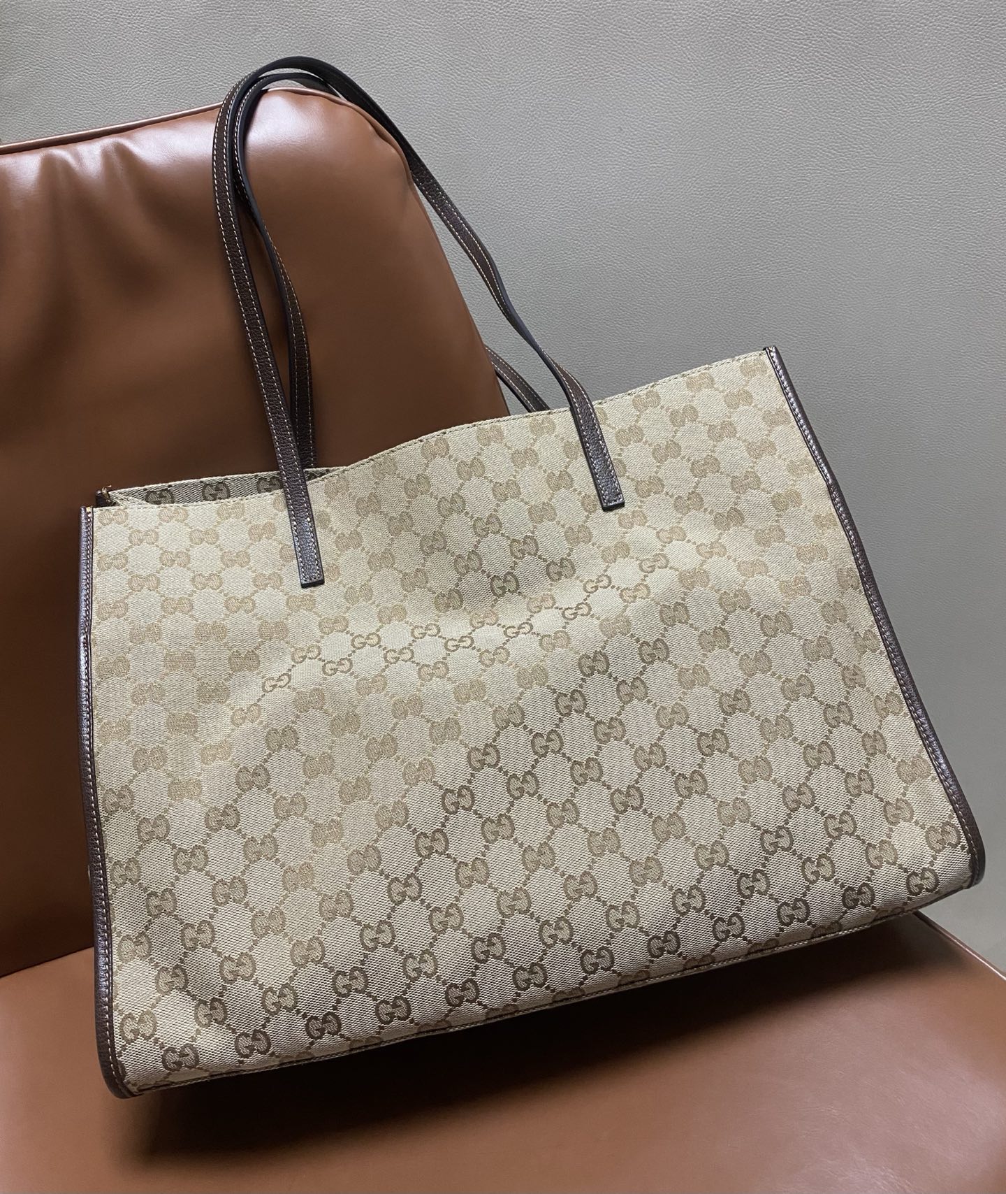 Gucci Generation Beige Ebony GG Canvas 40cm tote everyday
