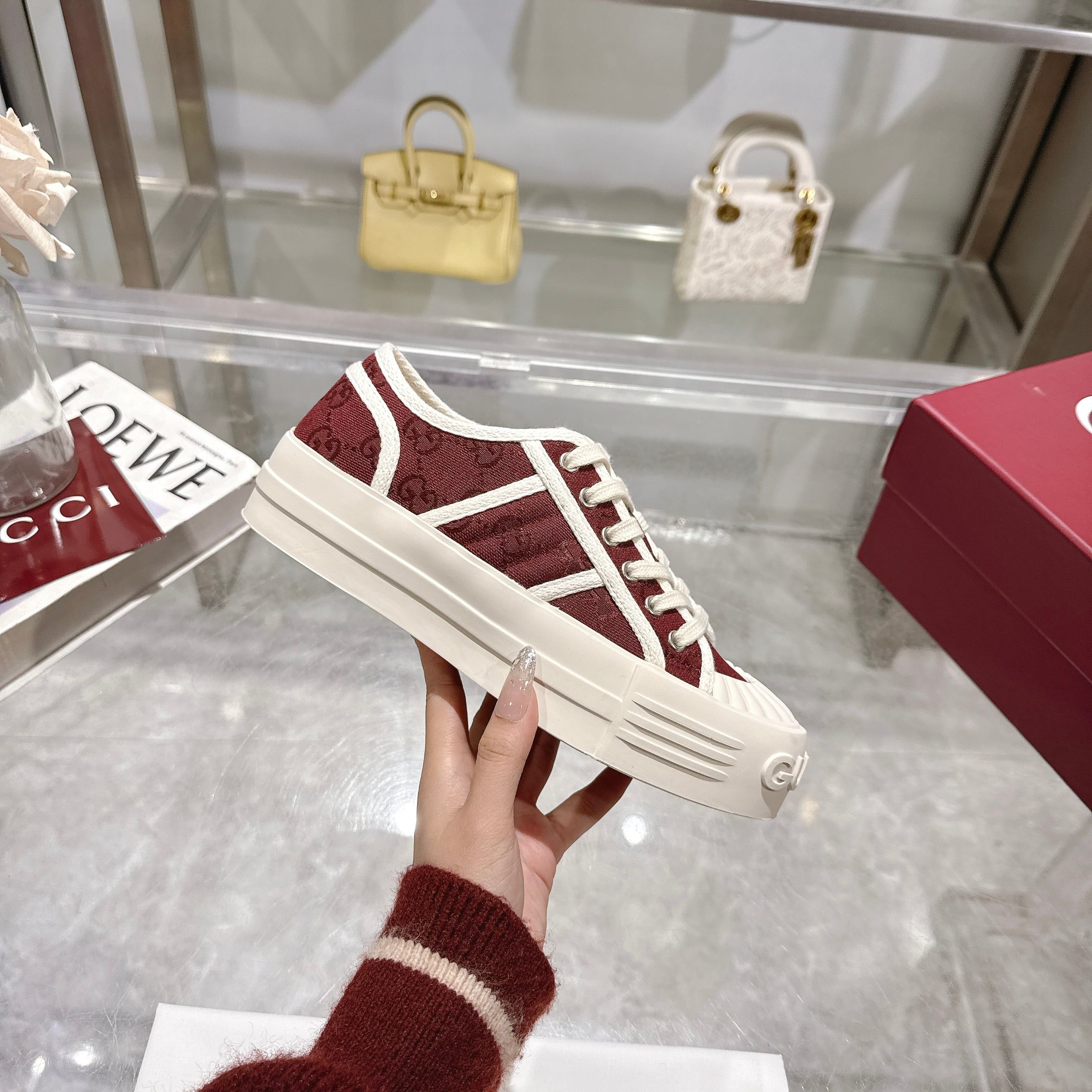 Gucci Women's Burgundy Velvet Platform Sneakers - Unique & Stylish 6 a1743409404857 8446