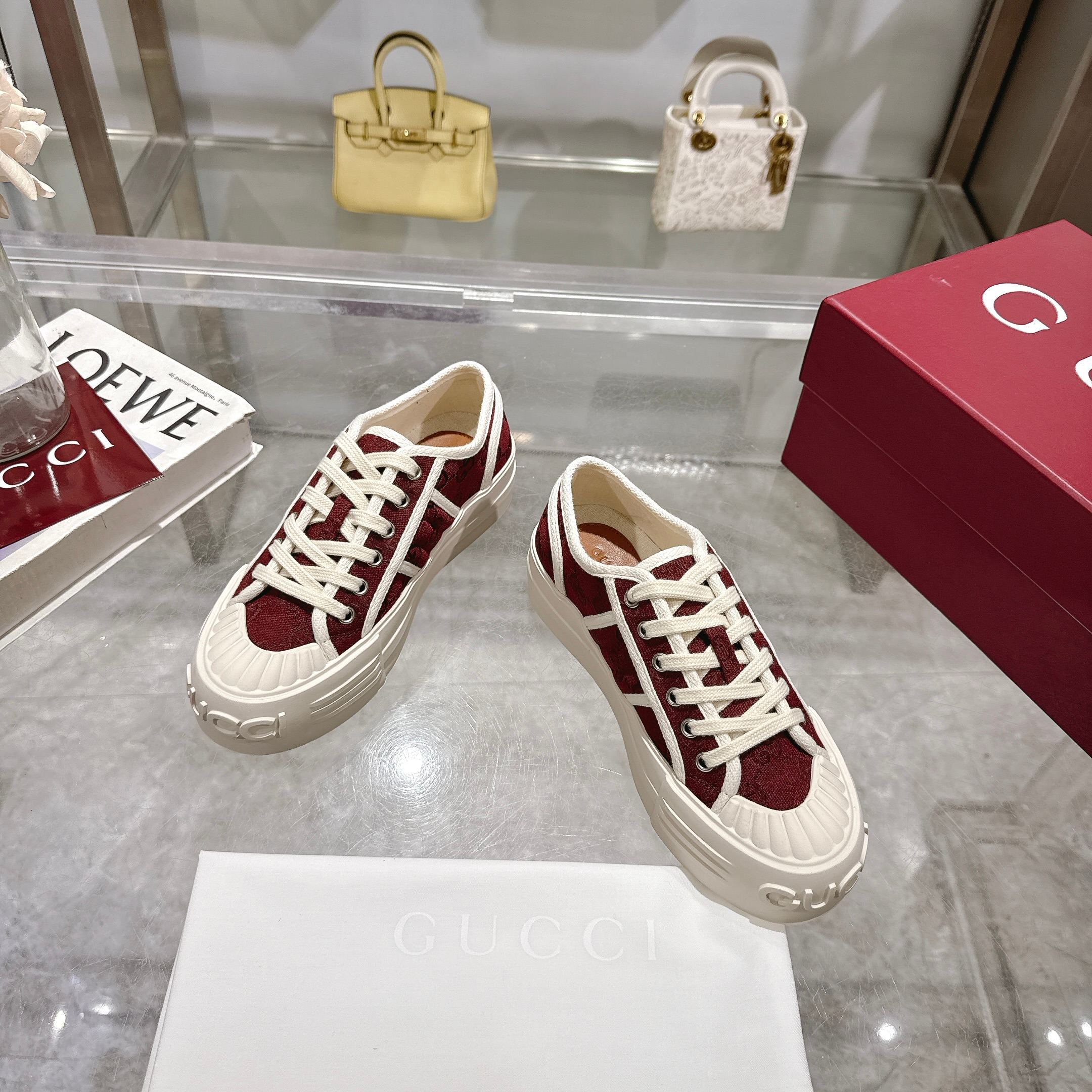 Gucci Women's Burgundy Velvet Platform Sneakers - Unique & Stylish 4 a1743409404911 1833
