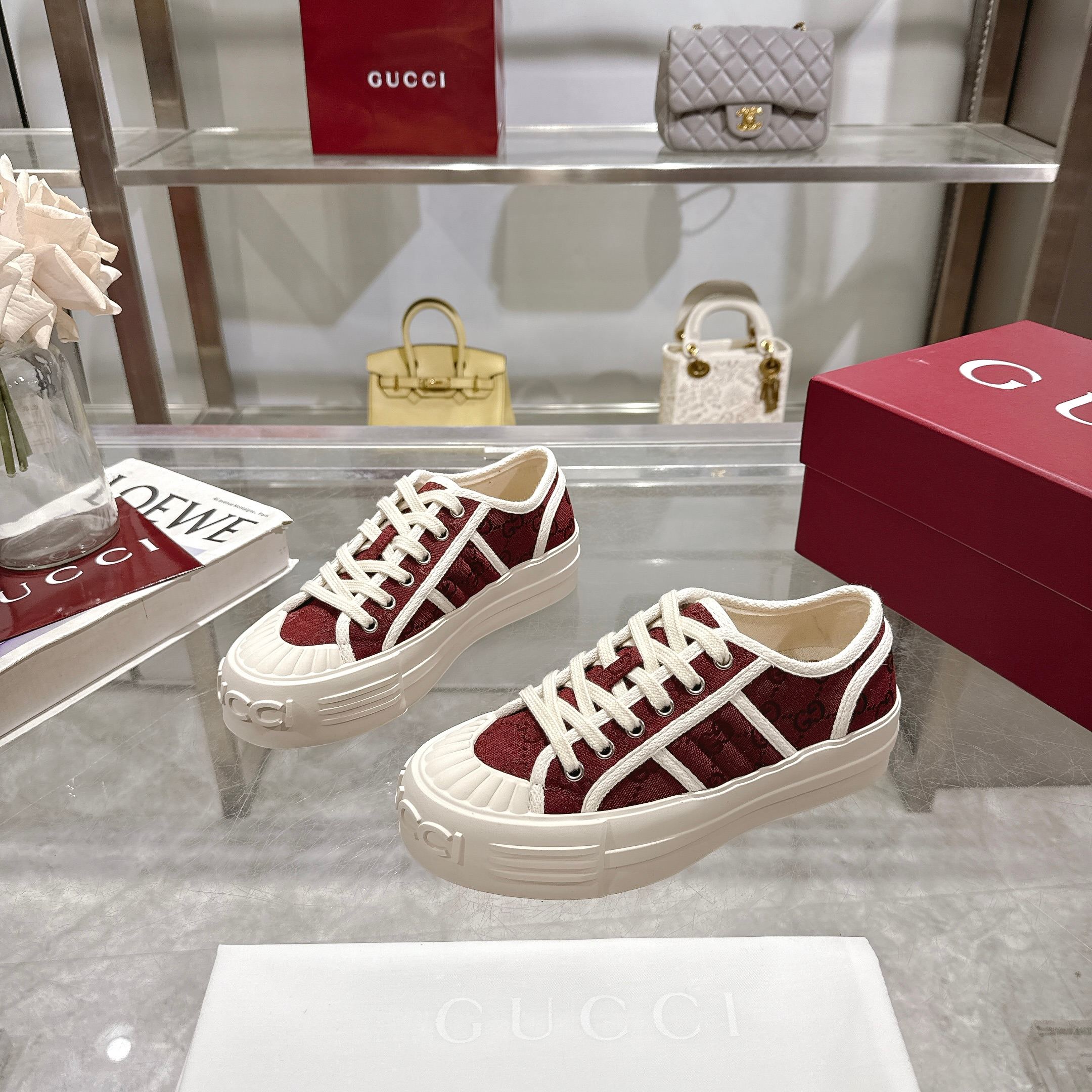 Gucci Women's Burgundy Velvet Platform Sneakers - Unique & Stylish 2 a1743409404943 7628