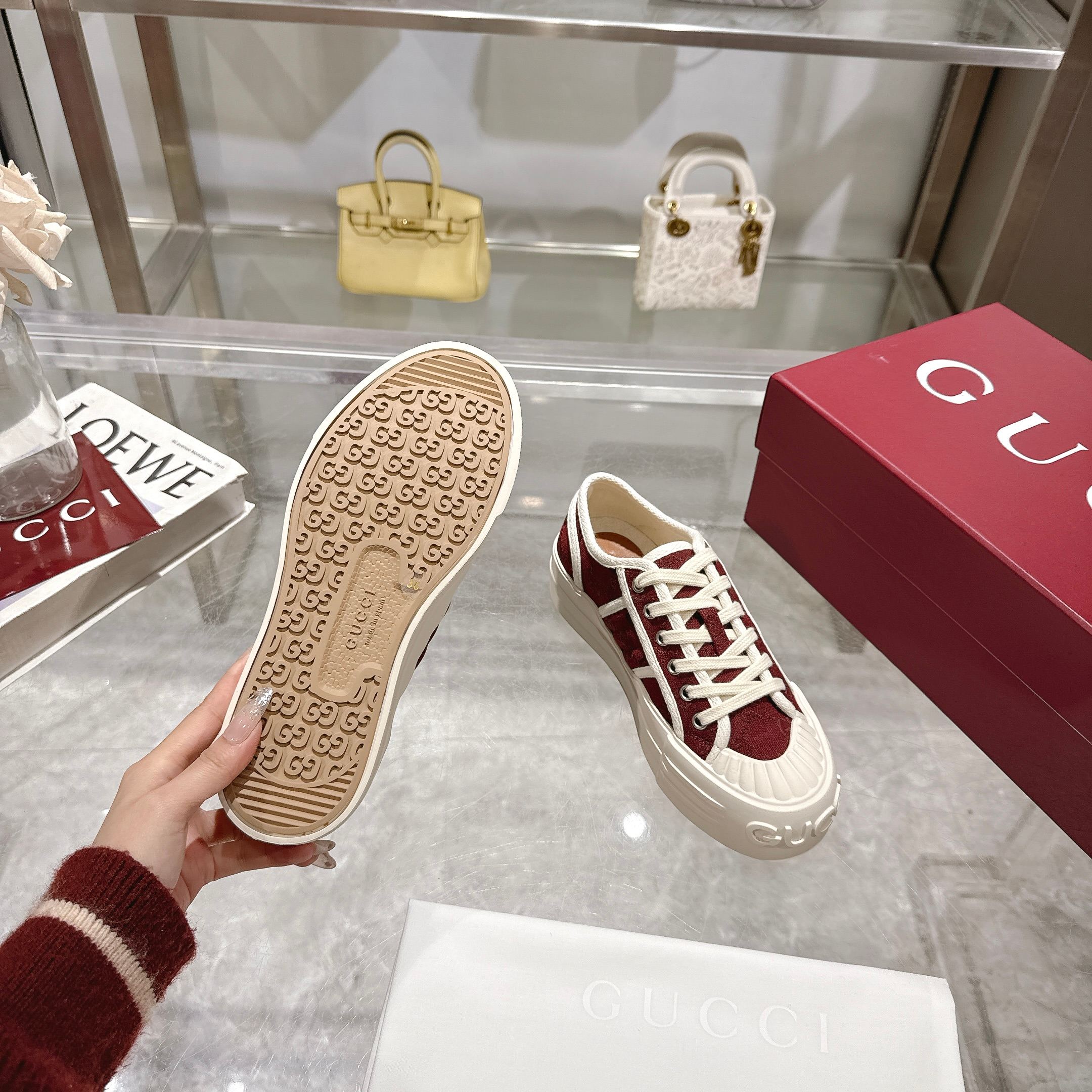 Gucci Women's Burgundy Velvet Platform Sneakers - Unique & Stylish 10 a1743409406567 1558