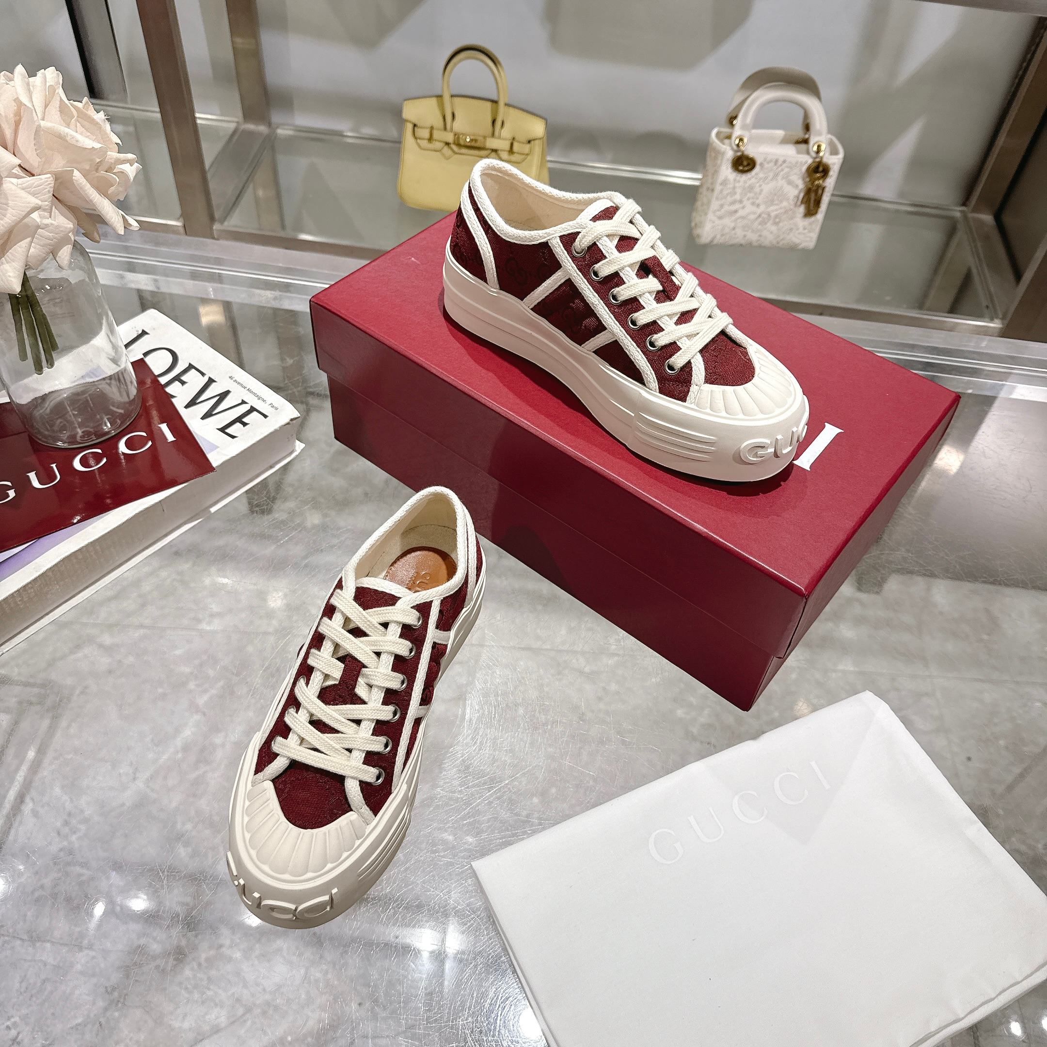 Gucci Women's Burgundy Velvet Platform Sneakers - Unique & Stylish 7 a1743409406609 3177