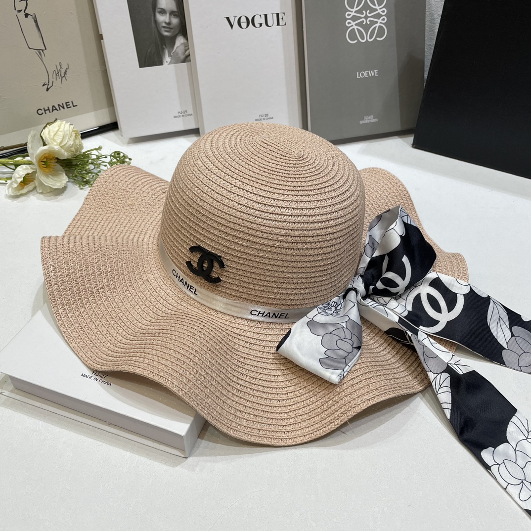 Oferta 💛【CHANEL】 Nuevo sombrero de paja tejido de marca grande 2024, primera opción para la playa en verano ~ Nuevo ma…