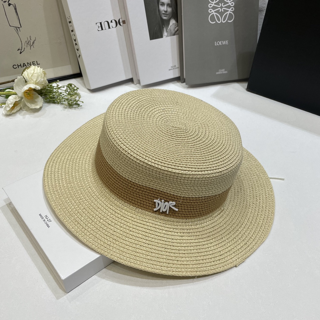 Oferta 💛【DIOR】Nuevo sombrero de paja tejido de estilo cuenco 2024, primera opción para la playa en verano ~ Tejido con…