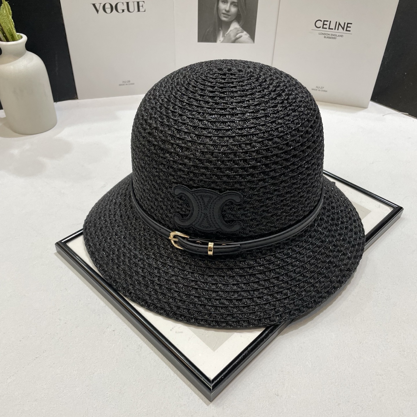 💛配防尘袋【CELINE赛琳】2025新款草编皮带沙滩帽草帽，度假休闲必备，优雅大方的一款