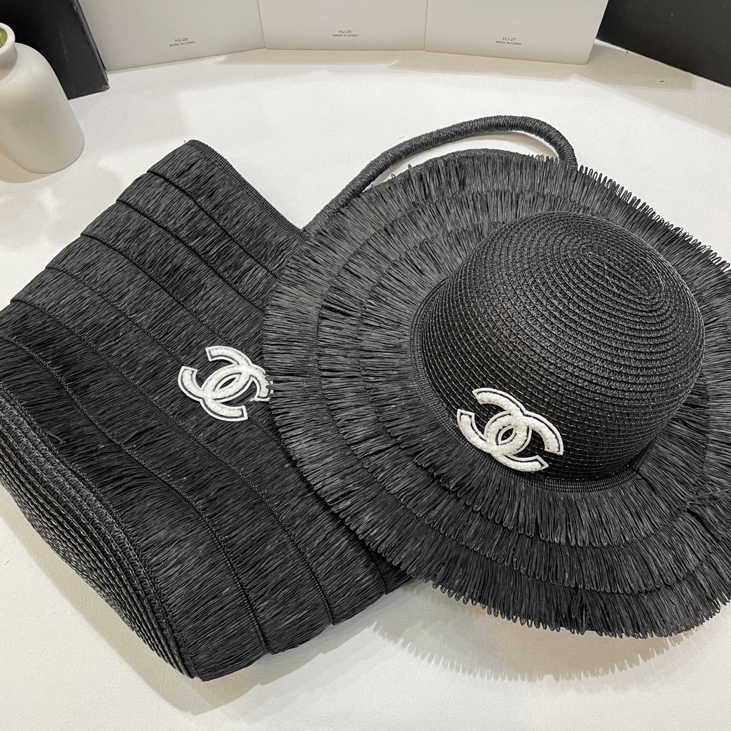 [Chanel Hats]Chanel Chanel straw hat bag set 2025 spring and summer new style