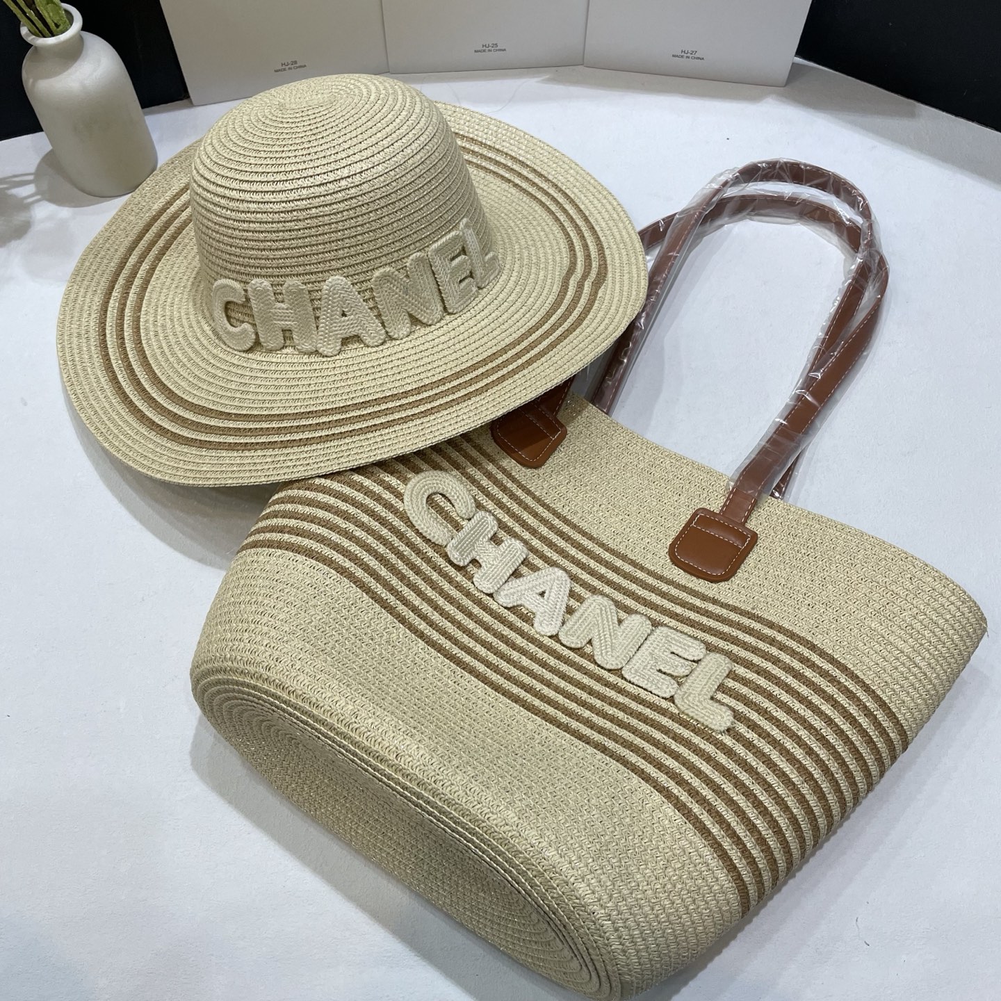 [Chanel Hats]Chanel Chanel straw hat bag set 2025 spring and summer new style
