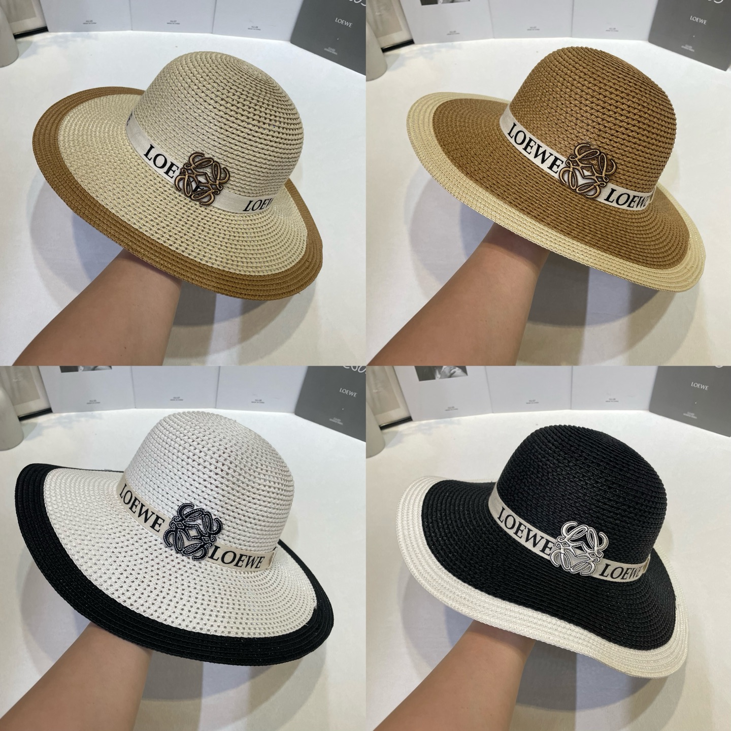 NO:897186,Special price with dust bag. [LOEWE Loewe] 2026 new color-blocked densely woven large-brimmed basin hat, straw hat, sunshade and easy to match, a single item for street travel, straw hat, fisherman hat, baseball cap, hat, loewe, loewe, espadrilles, hats19860909特价配防尘袋.【LOEWE罗意威】2026新款拼色密织大沿盆帽草帽,遮阳又好搭,出街旅行单品帽子草帽渔夫帽棒球帽,帽子,loewe,loewe,espadrilles,hats,hat