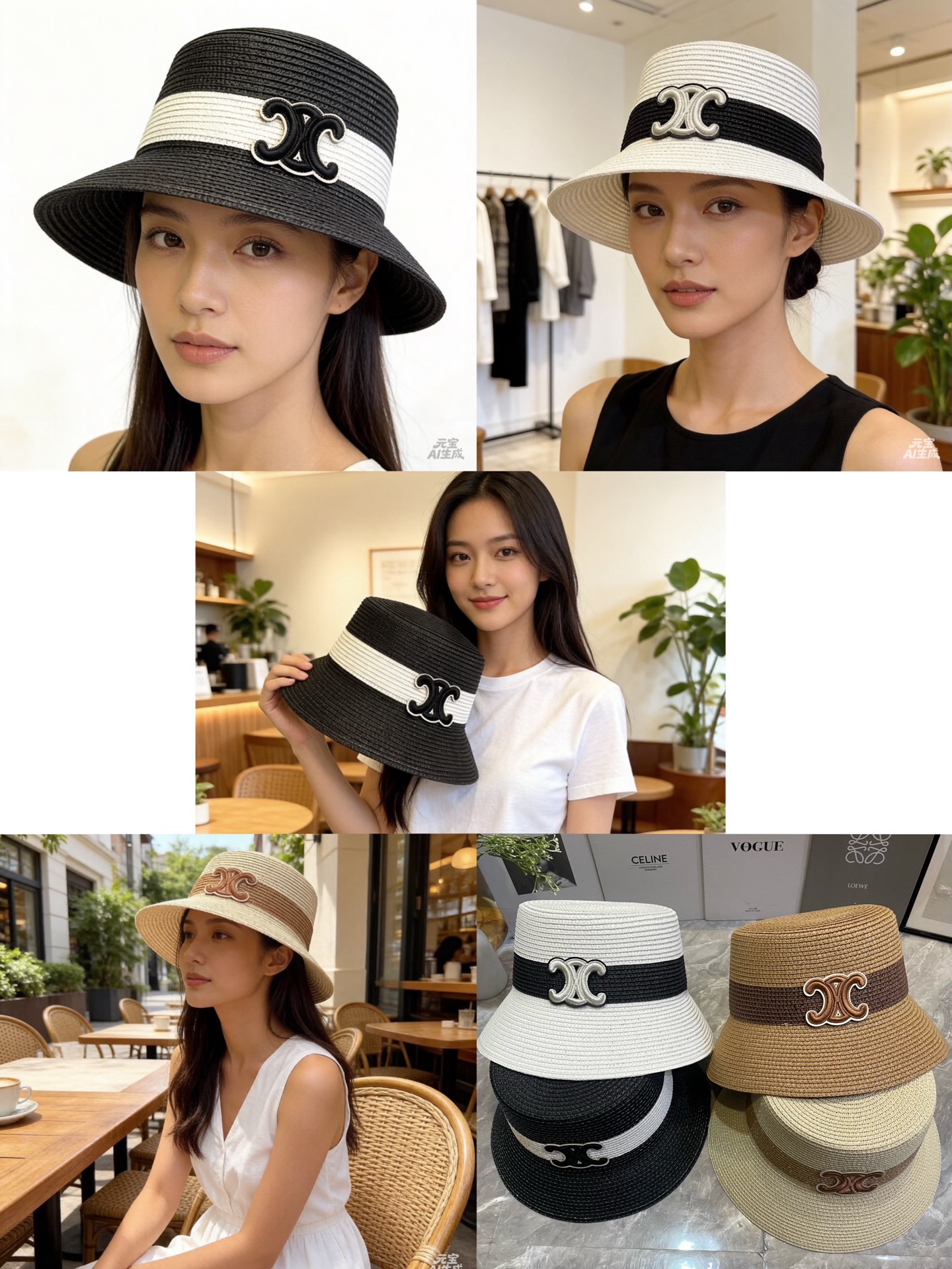 Celine 新款拼色草帽