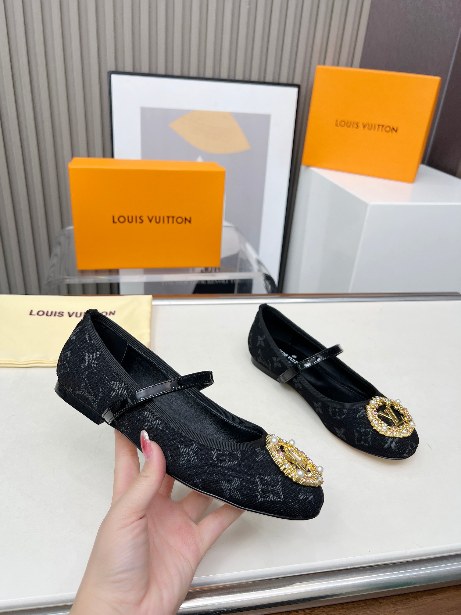 Louis Vuitton 2025 Spring/Summer Black Monogram Embellished Ballerina Flats 3 a1741159285502 3015