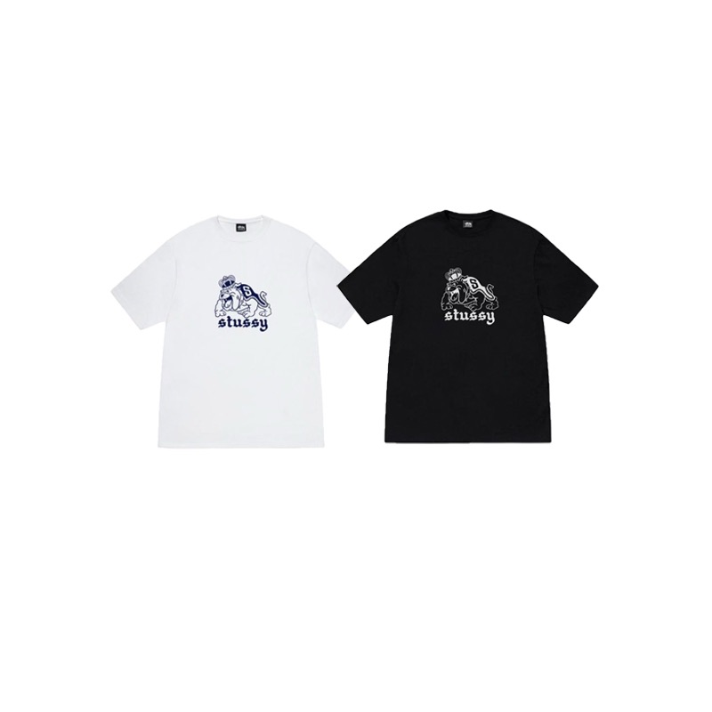 P40 STUSSY SS26 Camiseta de manga corta con estampado de perrito para hombre y mujer, 230 gramos de algodón puro, versi…