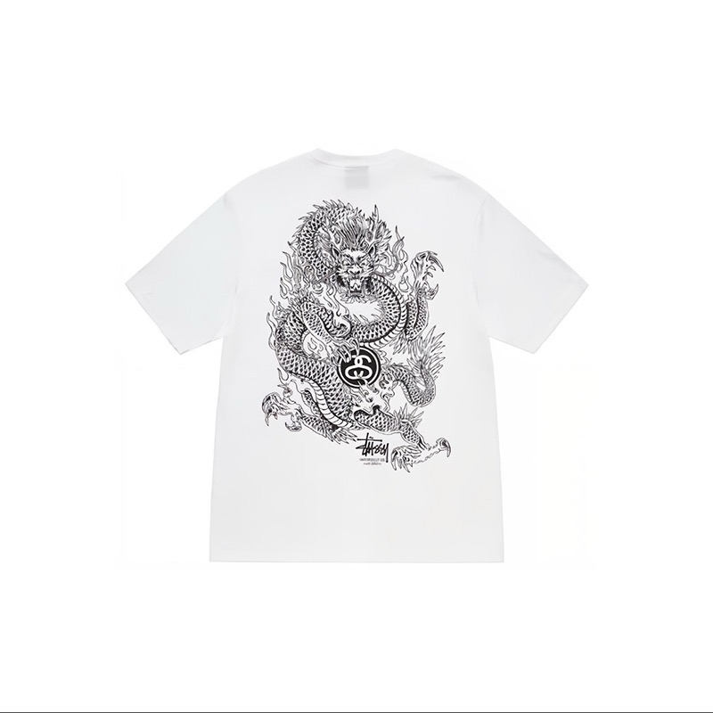 P40 STUSSY SS25 Impresión de dragón rey camiseta de manga corta unisex 230g algodón puro versión correcta idéntica a la…
